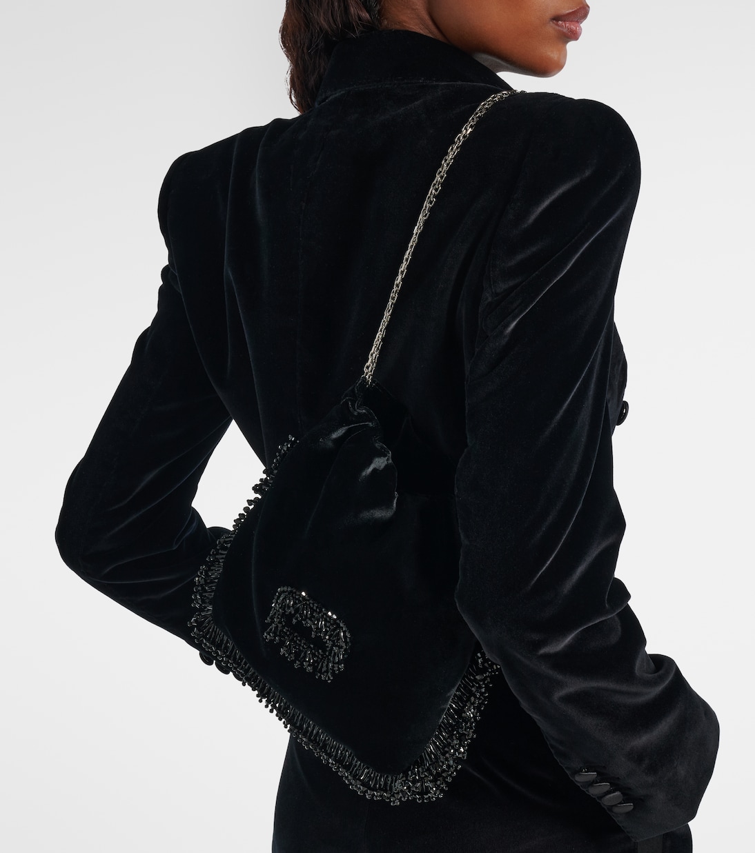 Pilgrim Mini beaded velvet bucket bag | Roger Vivier