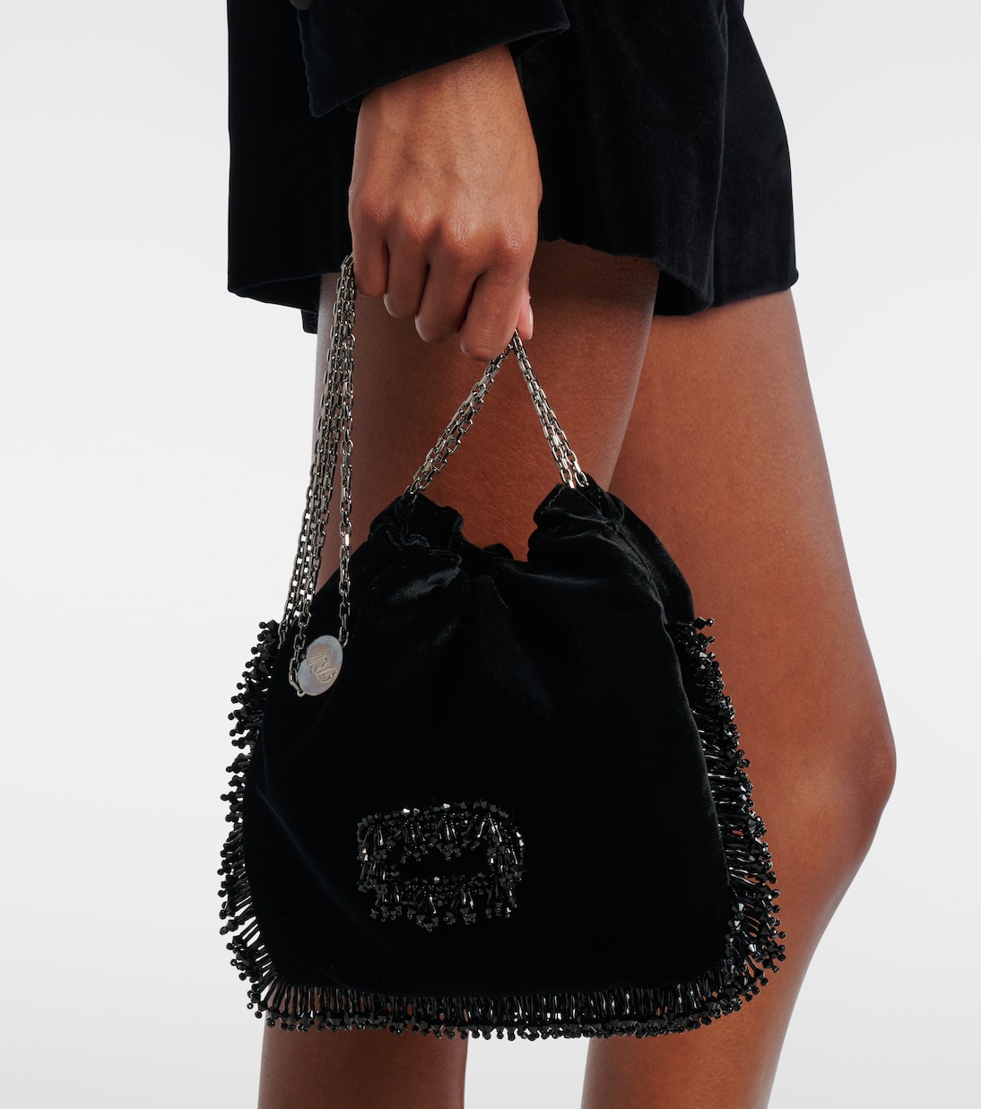 Pilgrim Mini beaded velvet bucket bag | Roger Vivier
