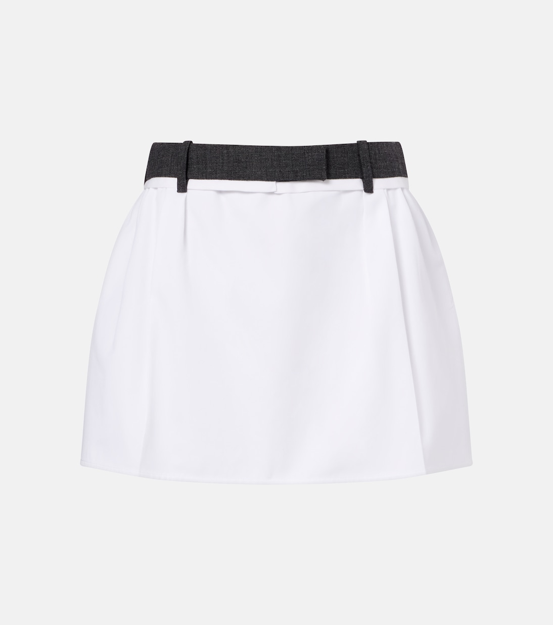 Pleated virgin wool-trimmed cotton miniskirt | Prada