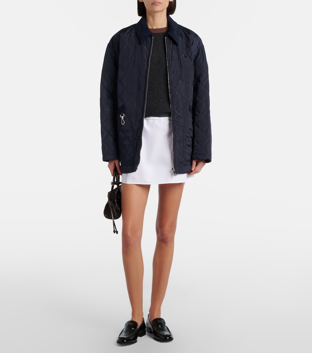 Pleated virgin wool-trimmed cotton miniskirt | Prada