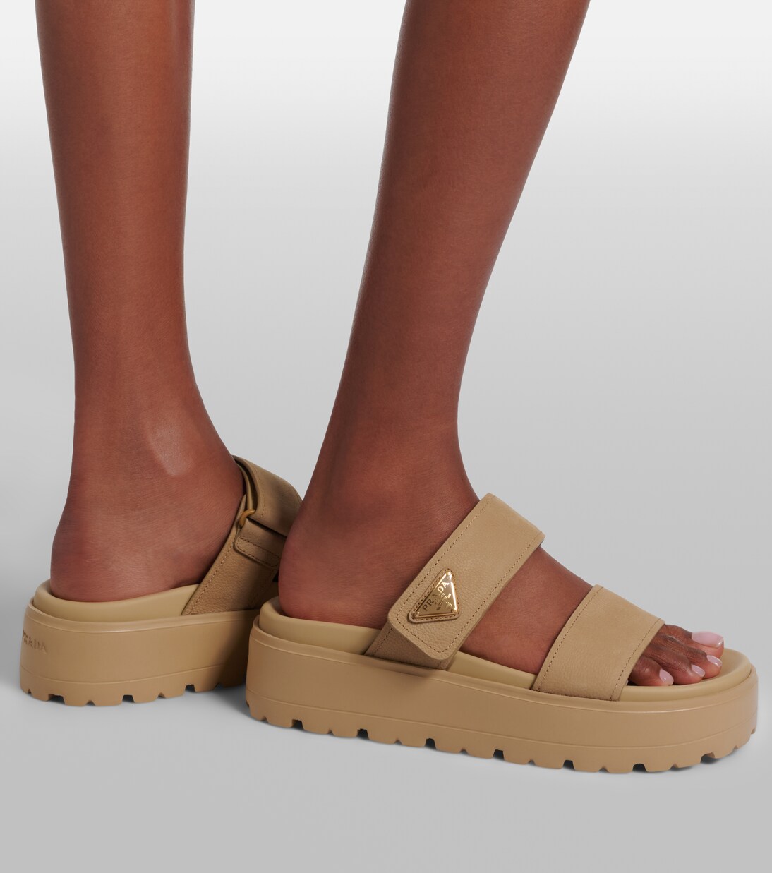 Leather platform sandals | Prada