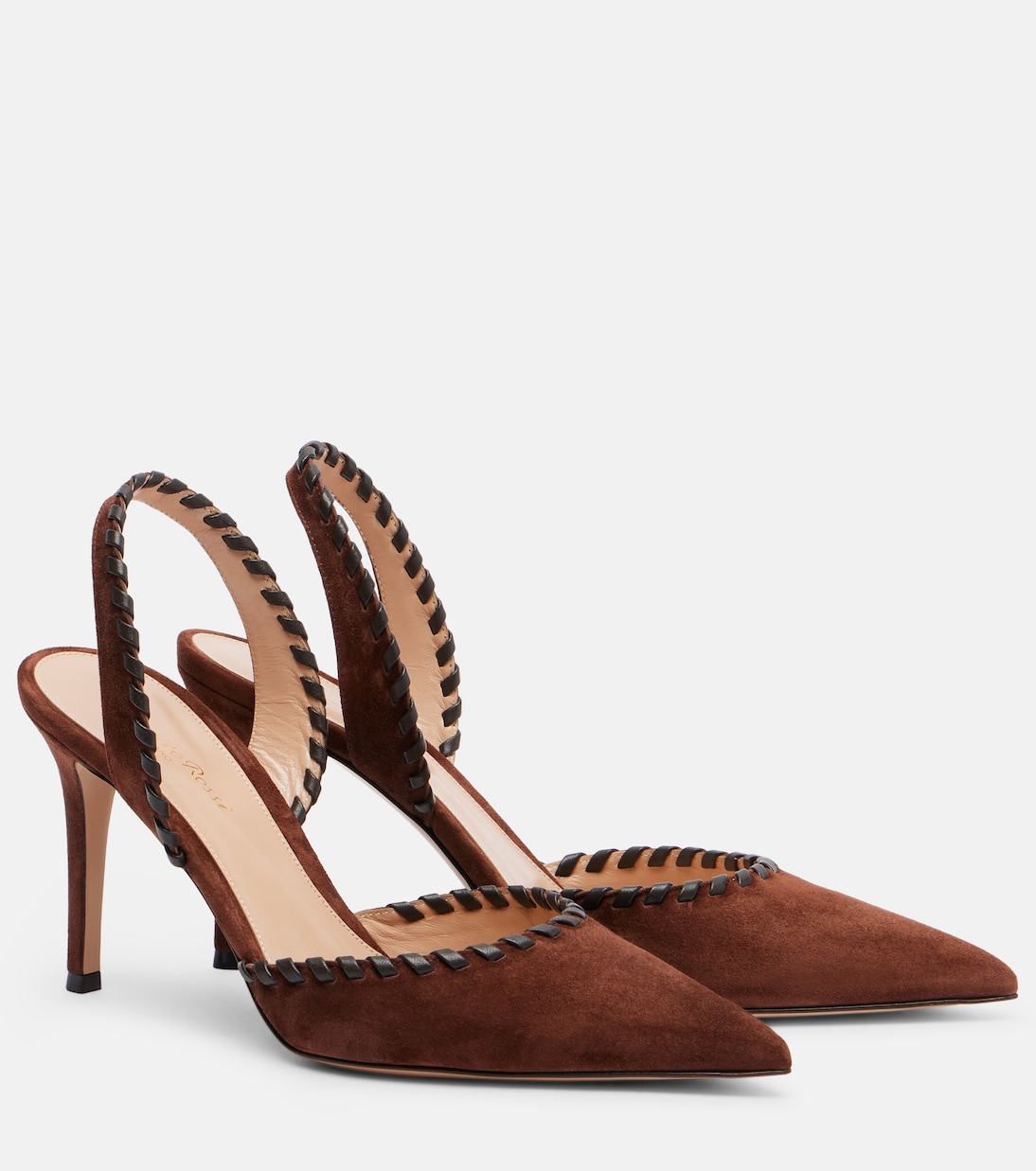 Leather-trimmed suede slingback pumps | Gianvito Rossi