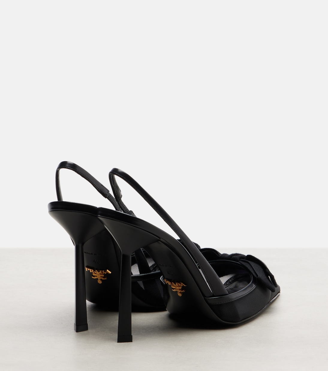 100 leather-trimmed mesh slingback pumps | Prada