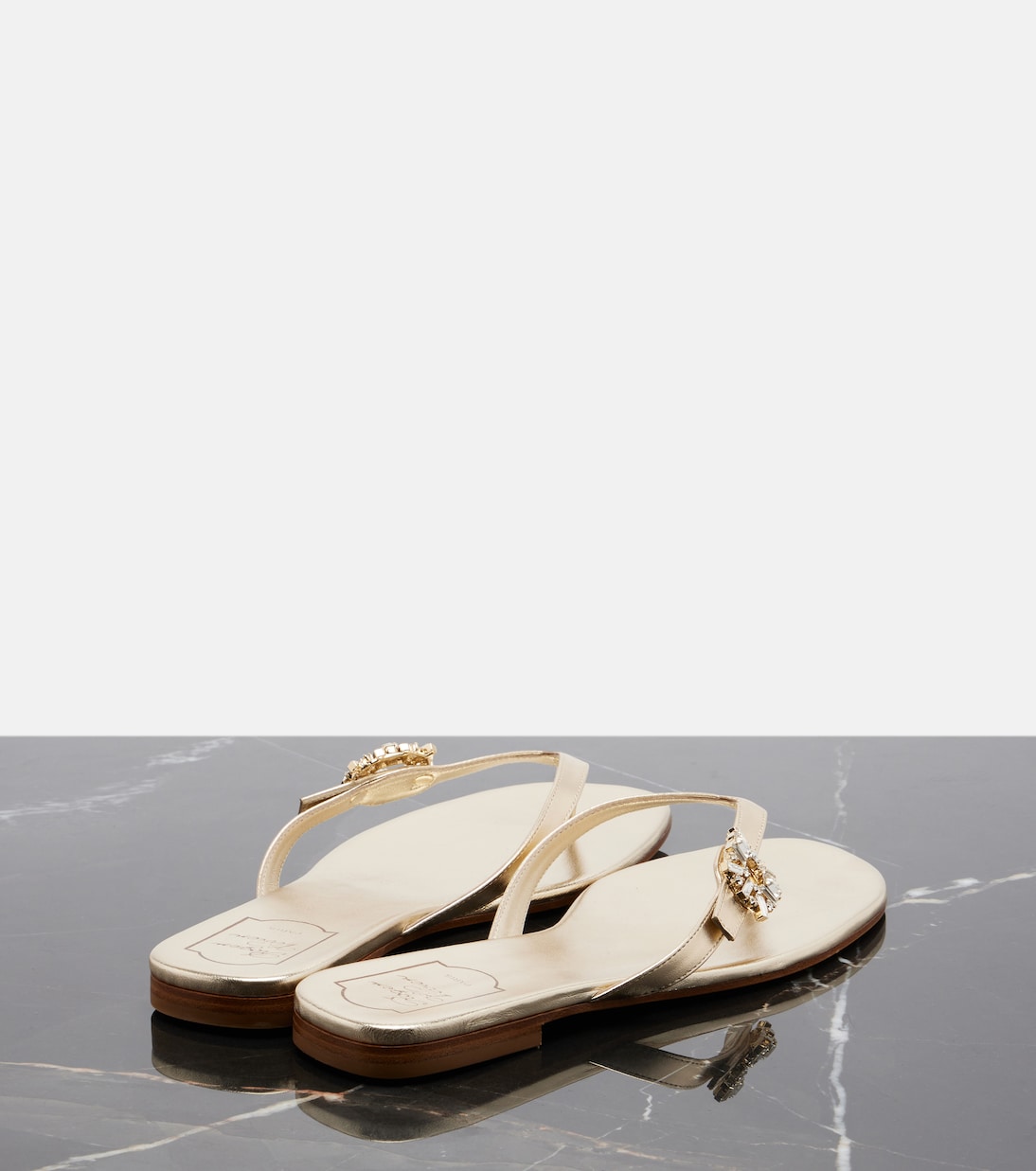 Embellished metallic leather thong sandals | Roger Vivier
