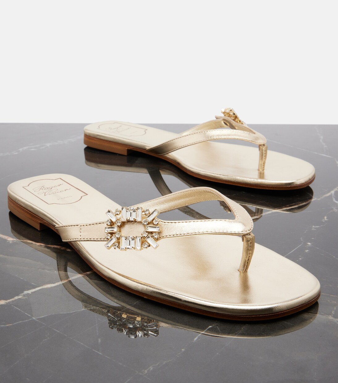 Embellished metallic leather thong sandals | Roger Vivier