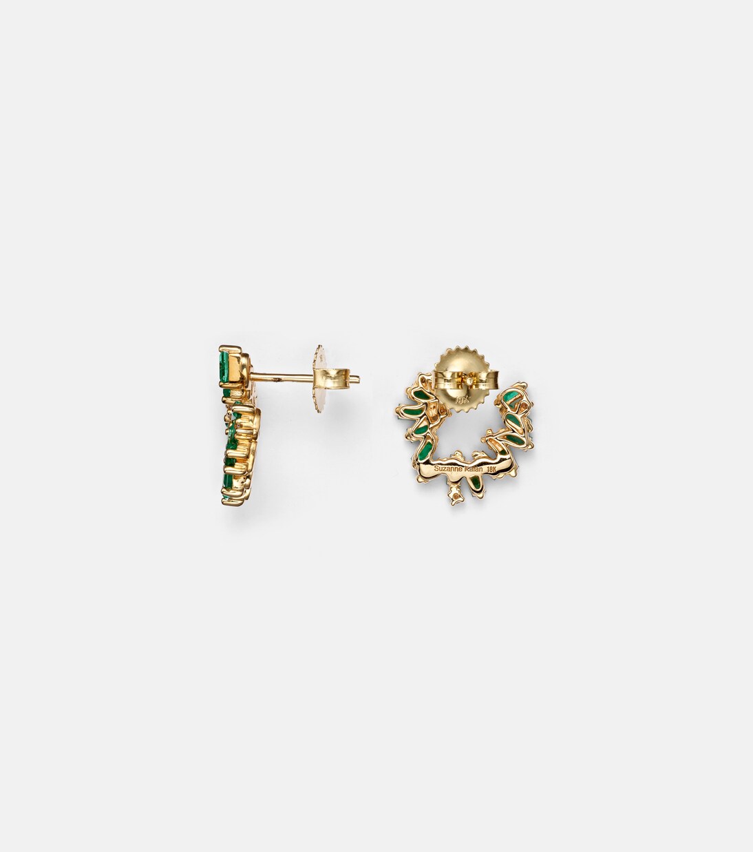 Izzy Sideway Spiral 18kt gold earrings with emeralds and diamonds | Suzanne Kalan