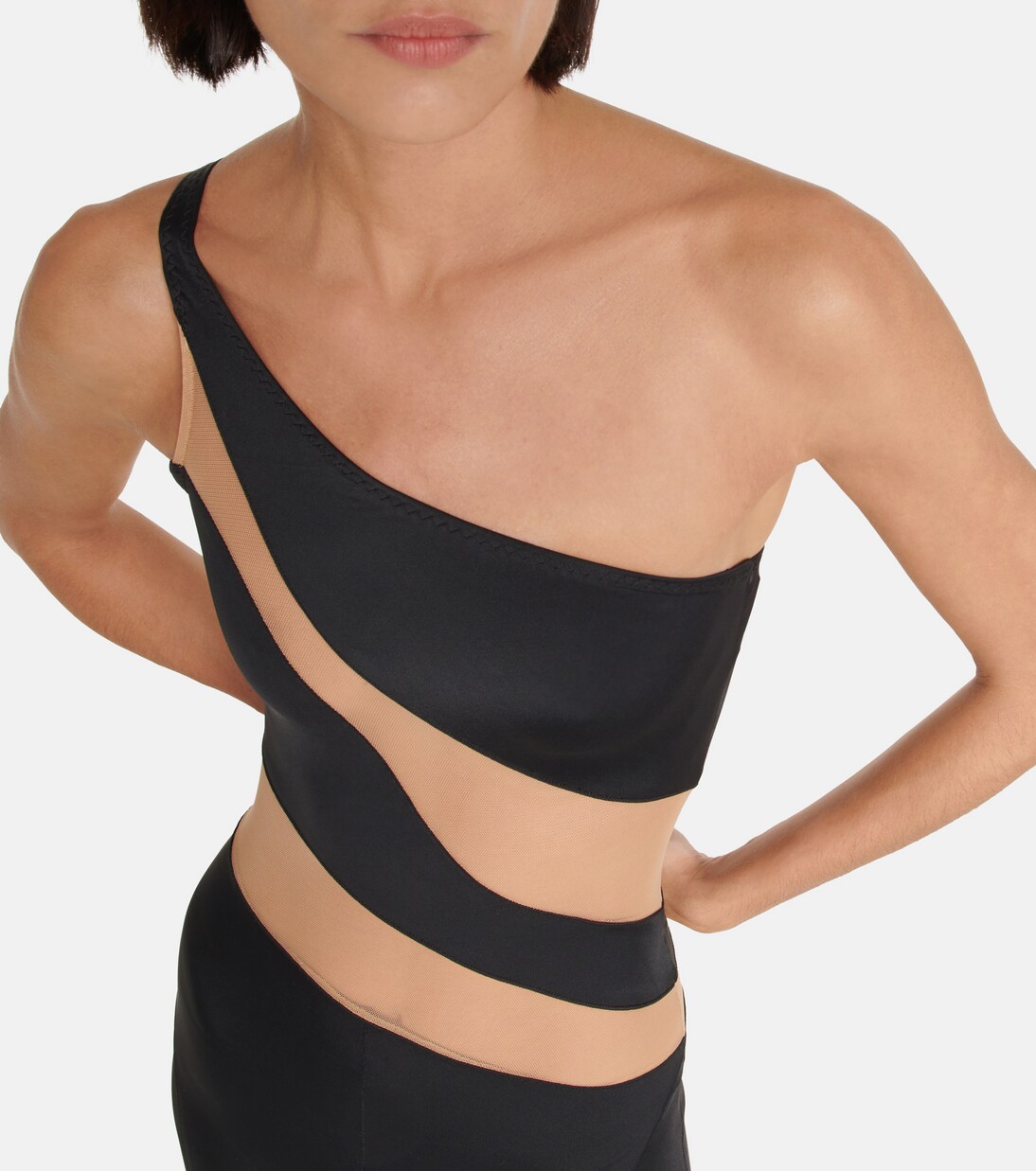 Snake paneled mesh fishtail jumpsuit | Norma Kamali