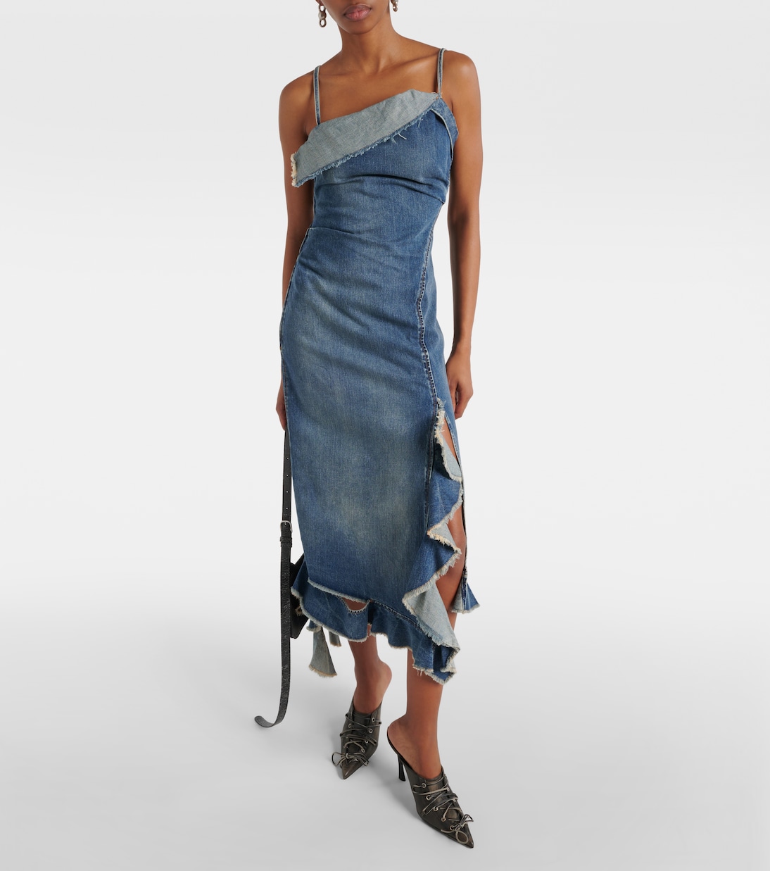 Delouise ruffled denim midi dress | Acne Studios