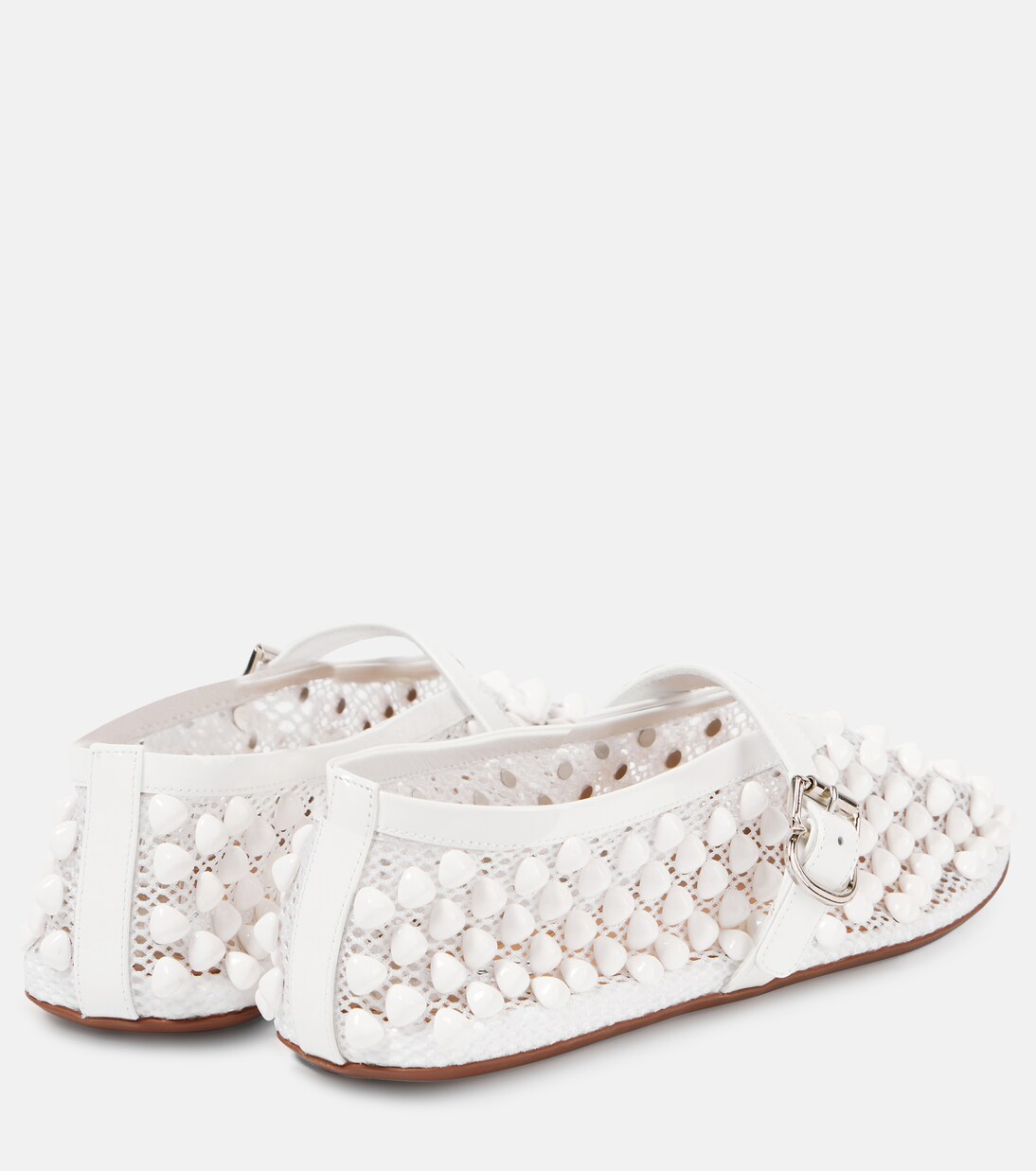 Studded leather-trimmed mesh ballet flats | Alaïa