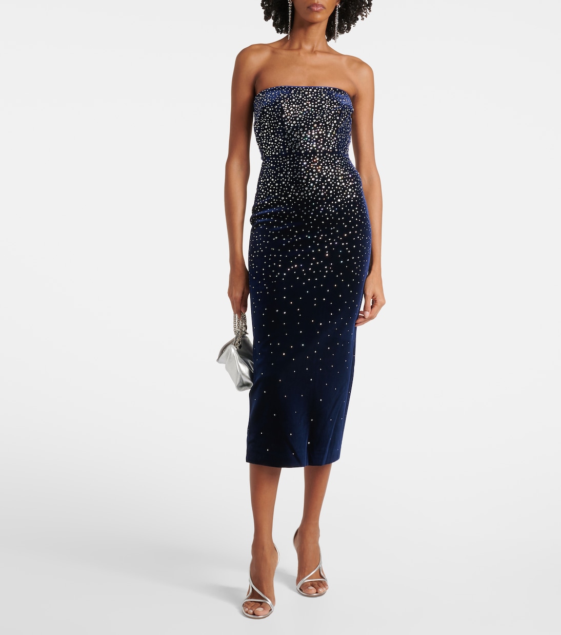 Abito midi in velluto con cristalli | Alex Perry