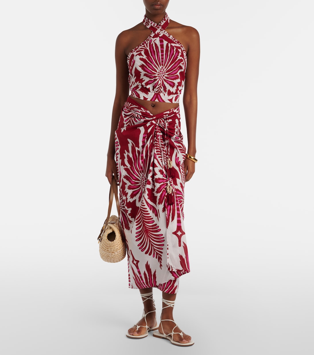 Uma floral gathered cotton midi skirt | Poupette St Barth