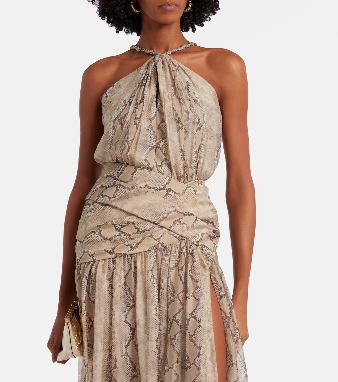 Snake-print silk chiffon halterneck maxi dress | Elie Saab