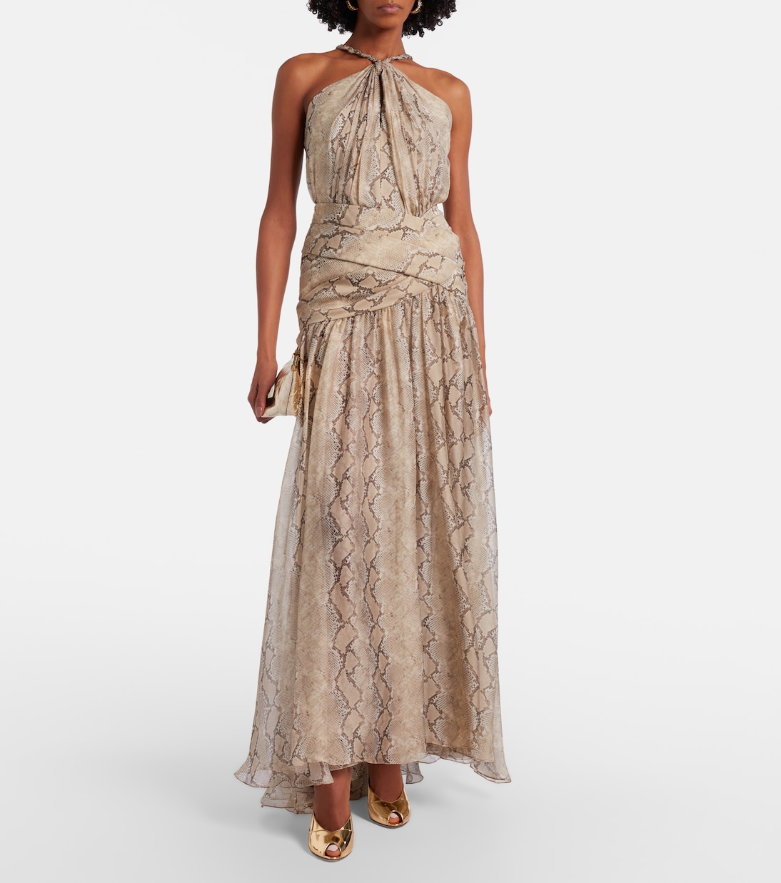 Snake-print silk chiffon halterneck maxi dress | Elie Saab