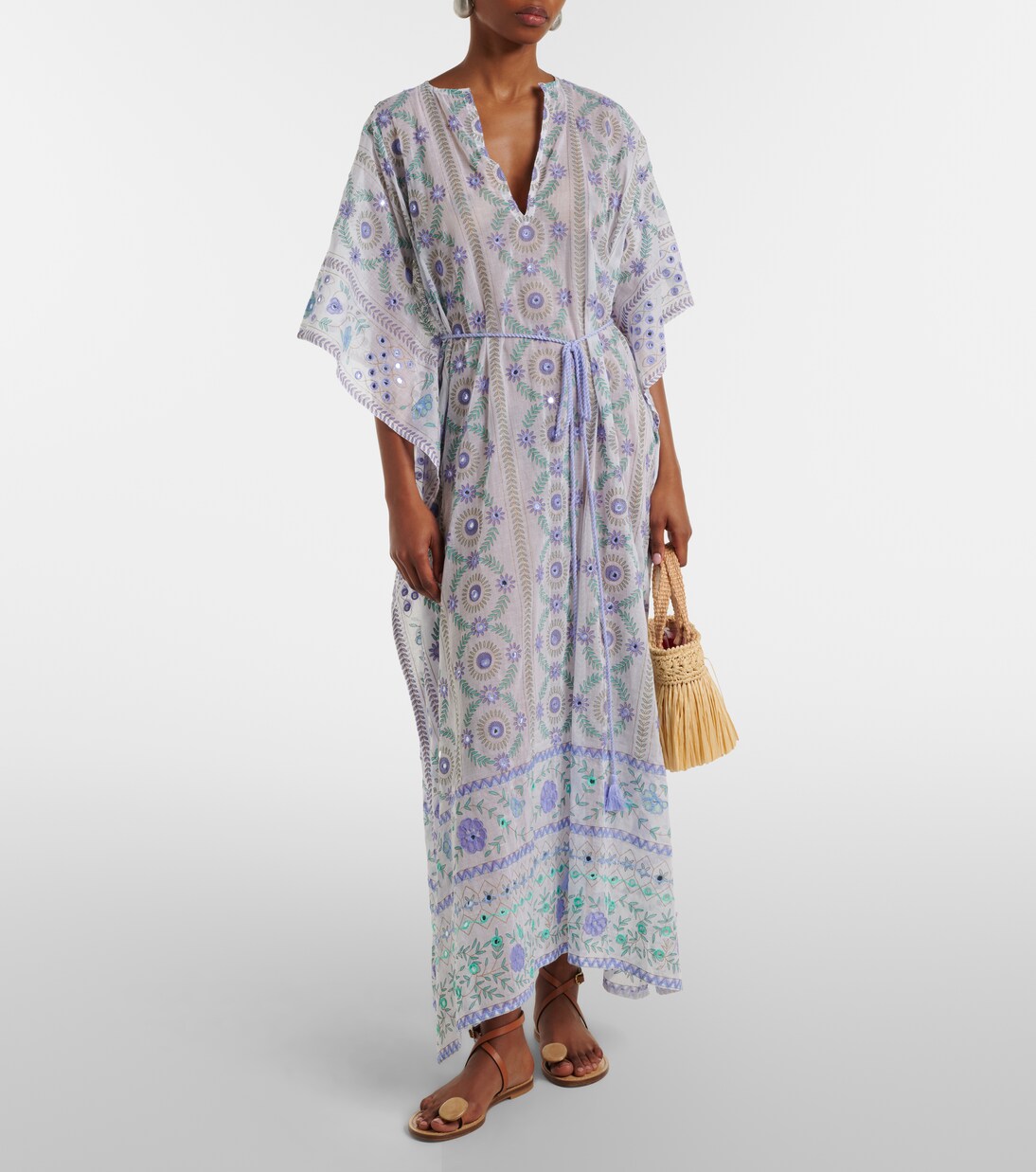 Caftán de algodón floral adornado | Juliet Dunn