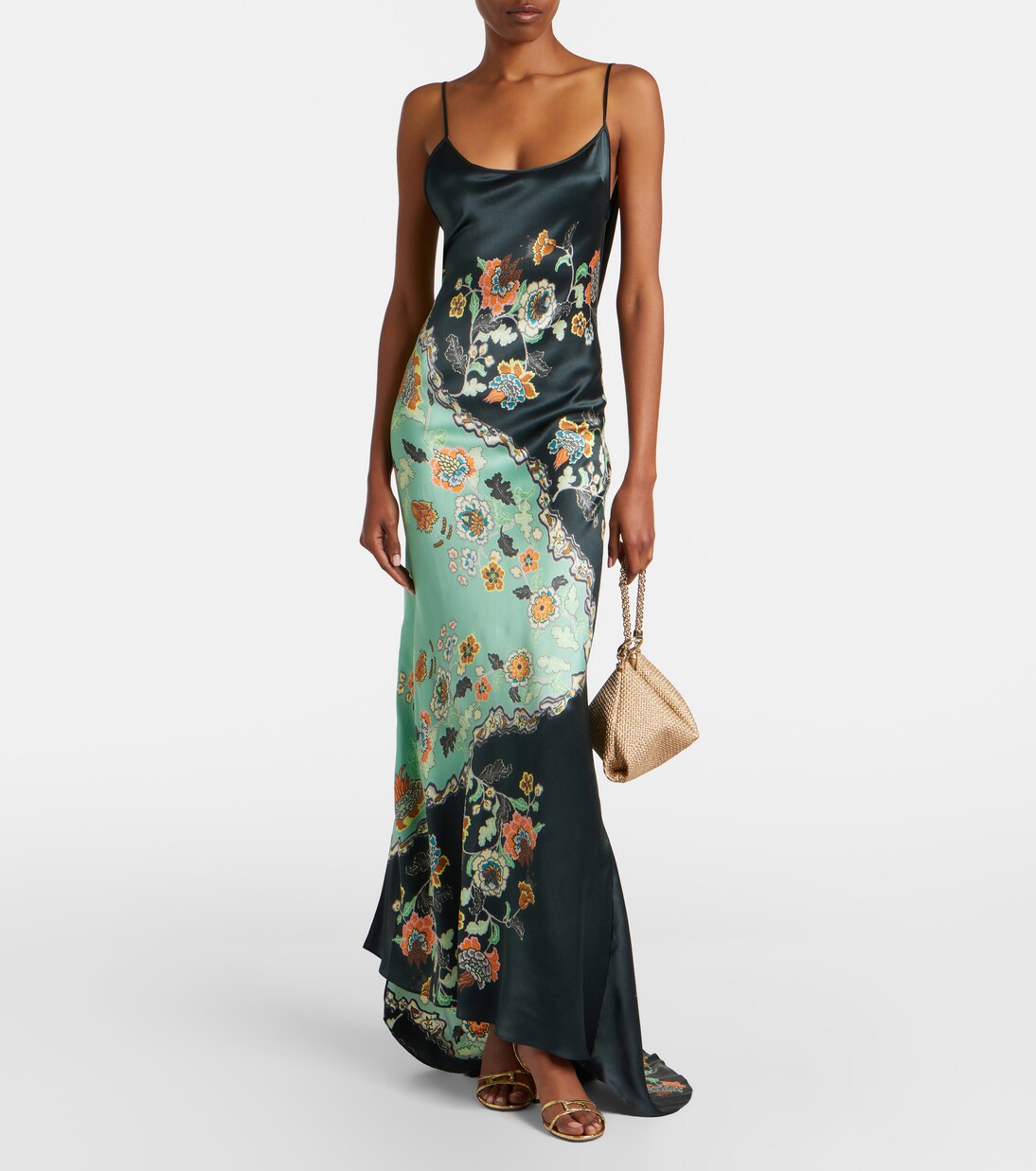 Floral silk satin gown  | Roberto Cavalli