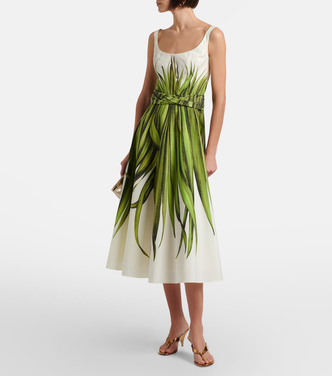 Printed cotton-blend poplin midi dress | Oscar de la Renta