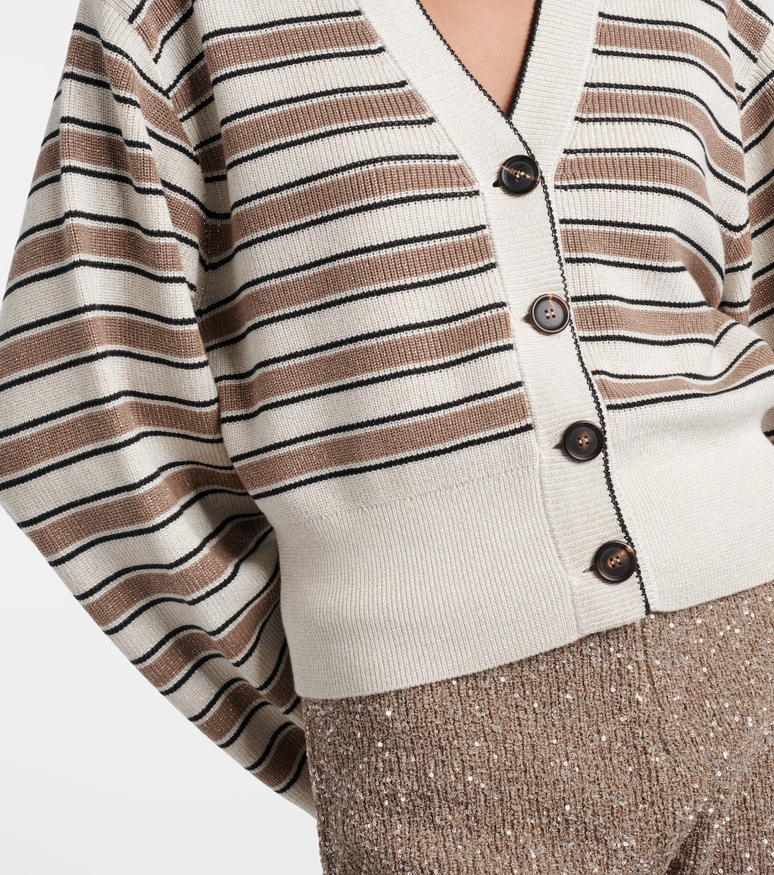 Striped cotton-blend cardigan | Brunello Cucinelli