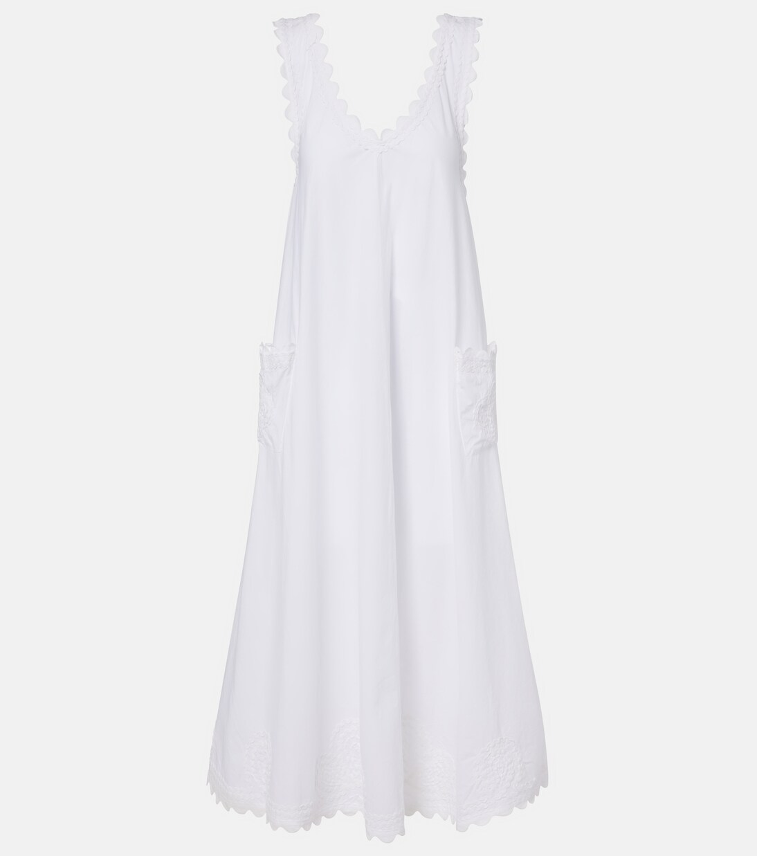 Embroidered scalloped cotton poplin midi dress | Juliet Dunn