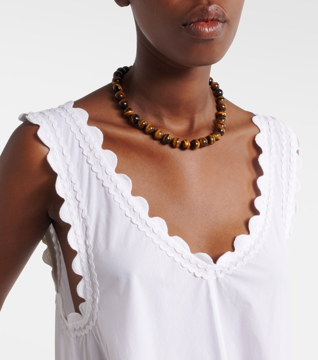 Embroidered scalloped cotton poplin midi dress | Juliet Dunn