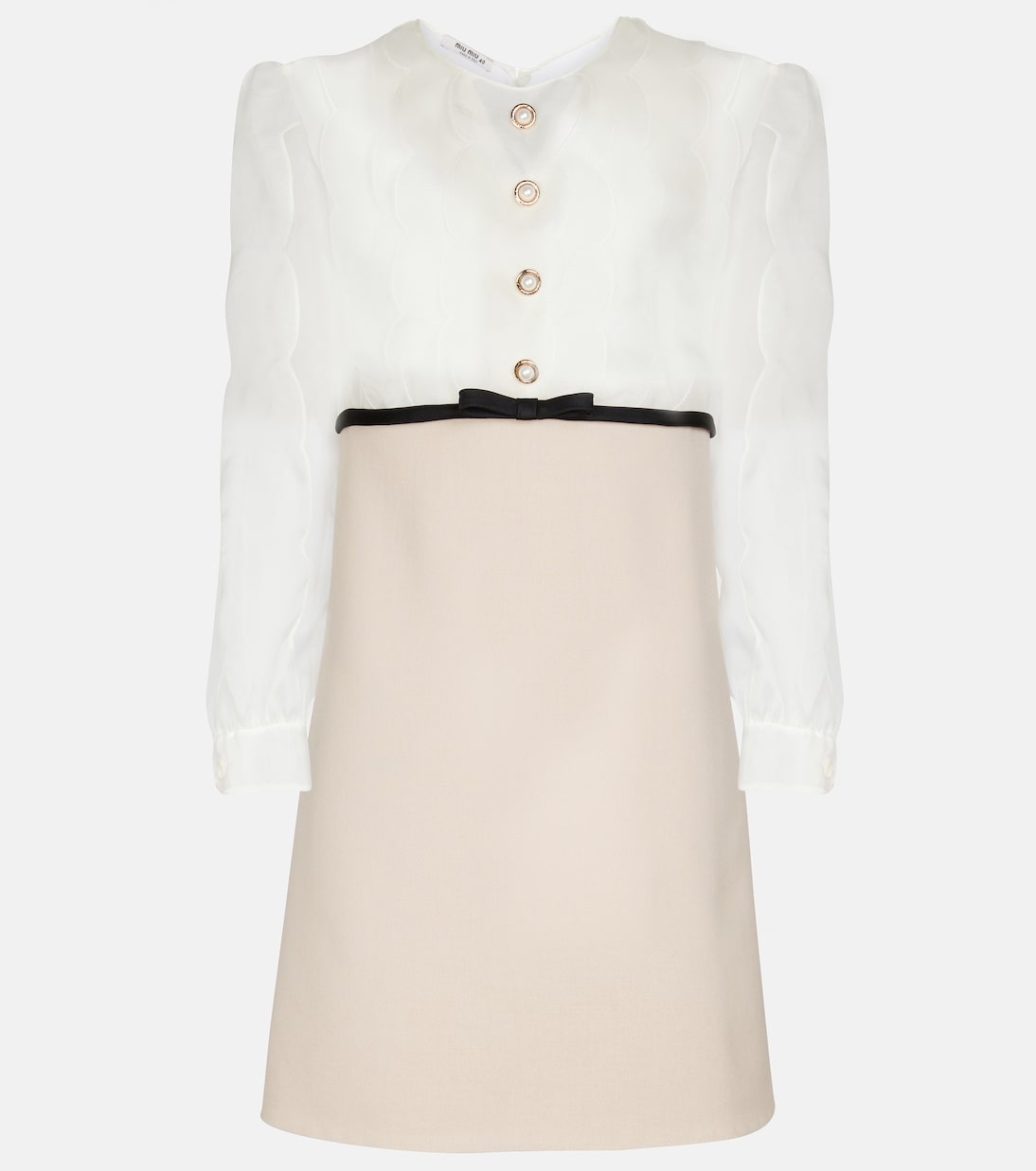 Robe en crêpe de soie et laine à ornements | Miu Miu