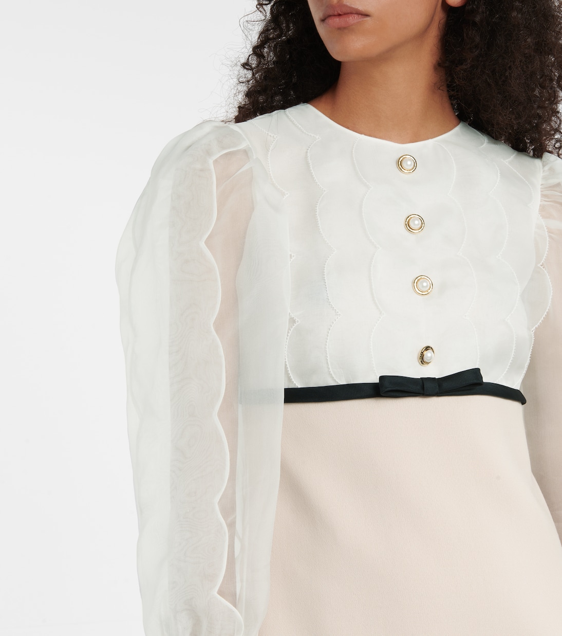 Robe en crêpe de soie et laine à ornements | Miu Miu