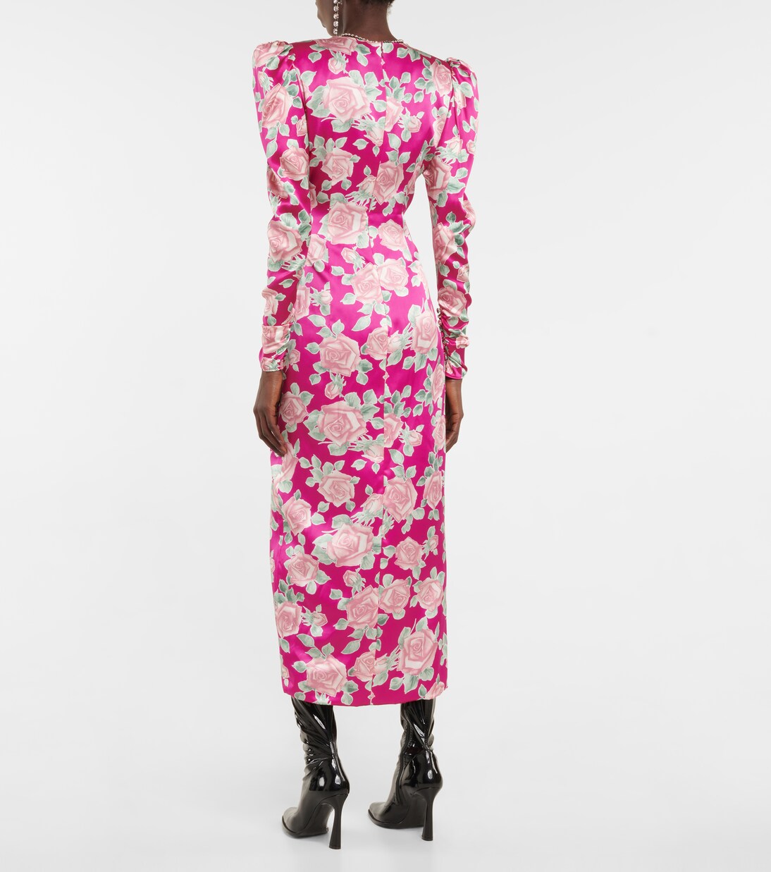 Robe longue en satin de soie à fleurs | Alessandra Rich