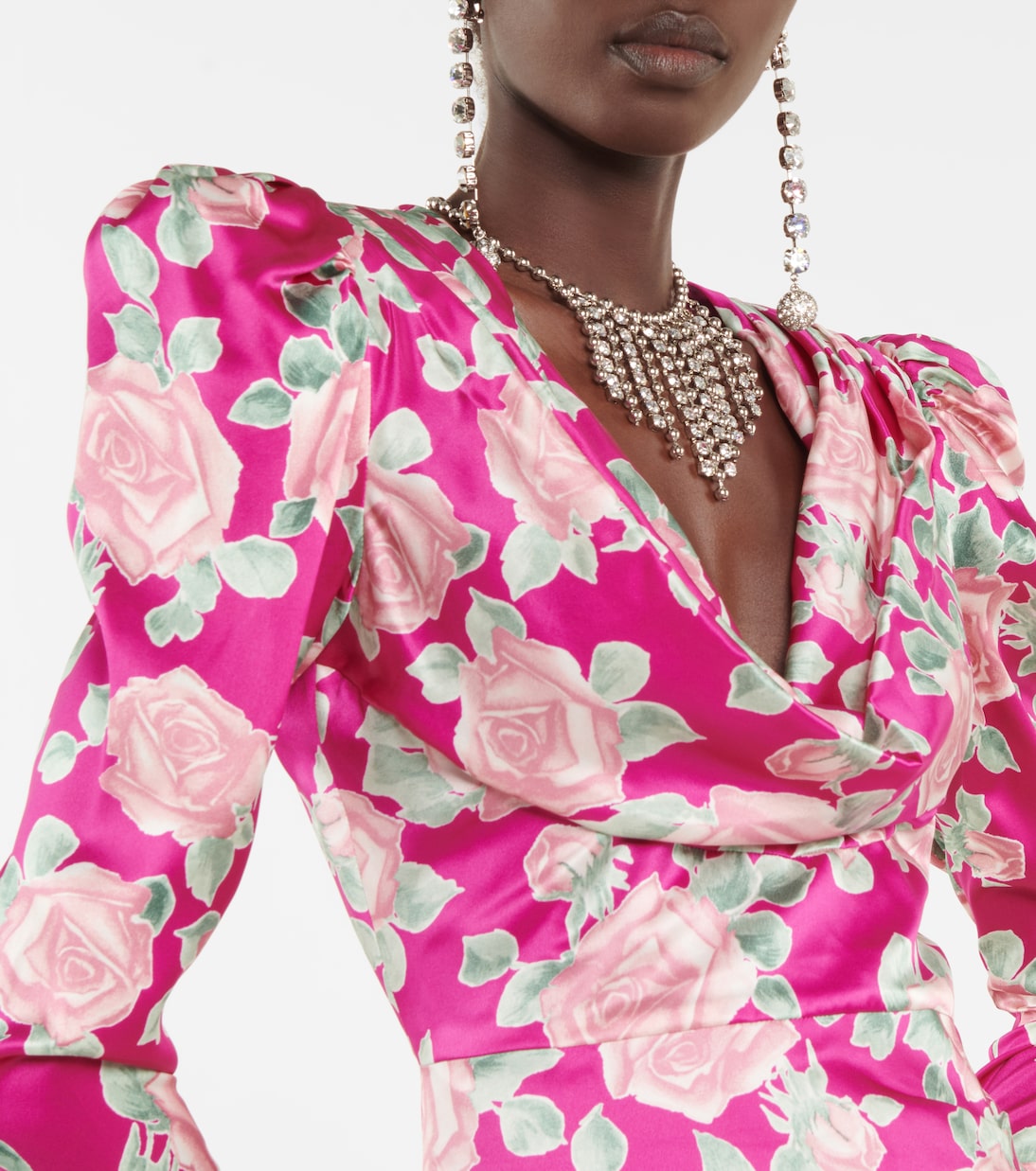 Robe longue en satin de soie à fleurs | Alessandra Rich