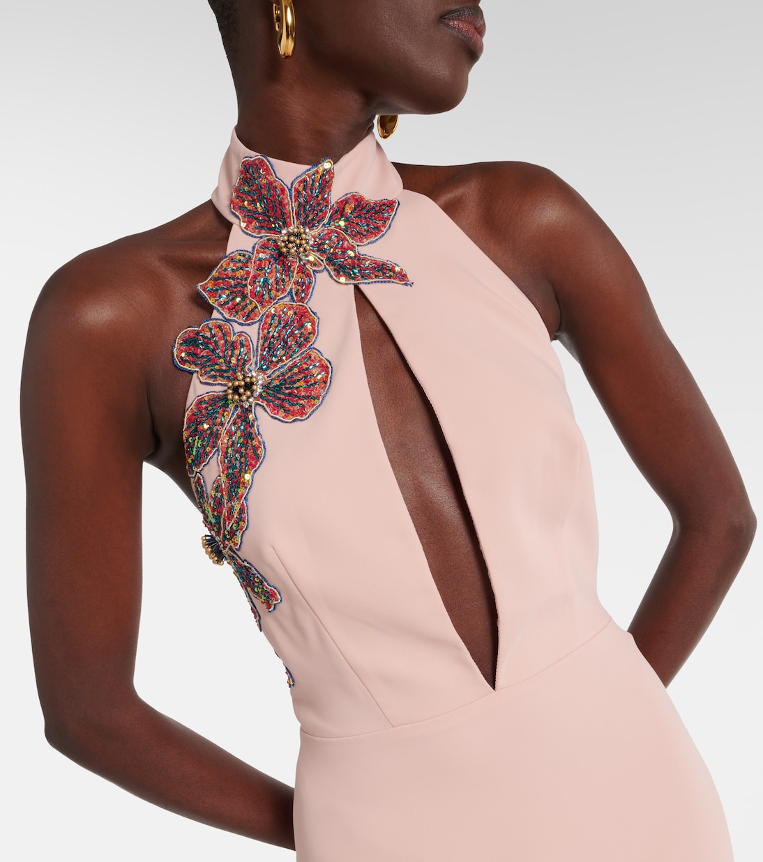 Robe longue à perles et fleurs | Costarellos