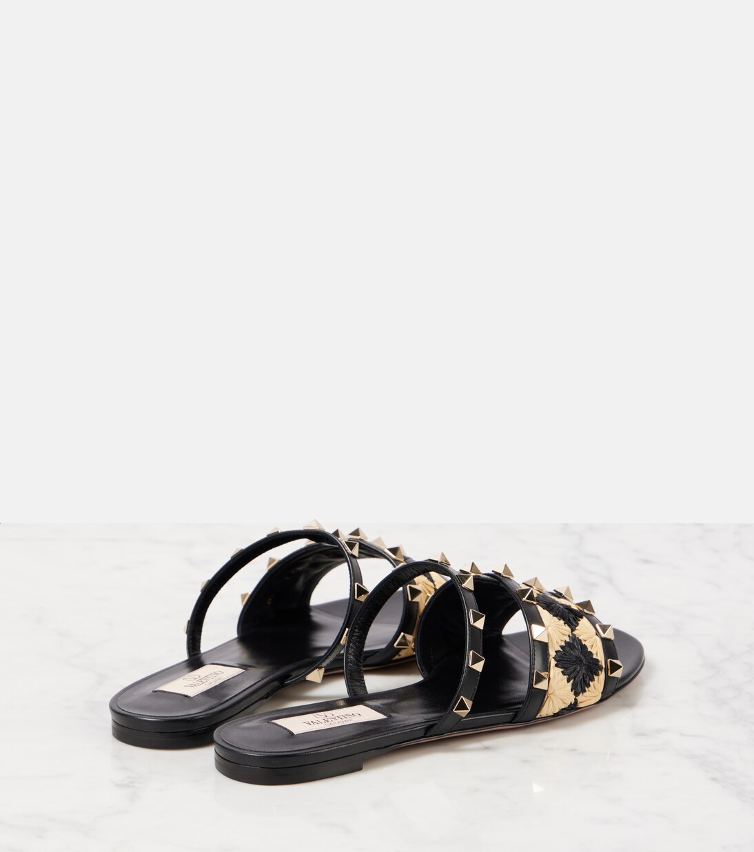 Rockstud raffia-trimmed leather sandals | Valentino Garavani