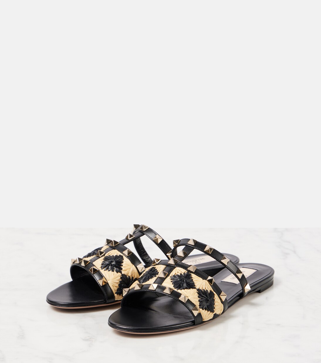 Rockstud raffia-trimmed leather sandals | Valentino Garavani