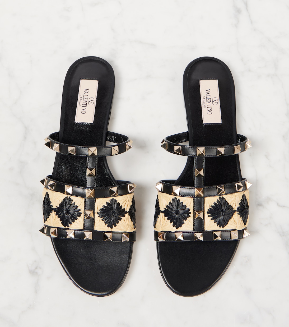 Rockstud raffia-trimmed leather sandals | Valentino Garavani