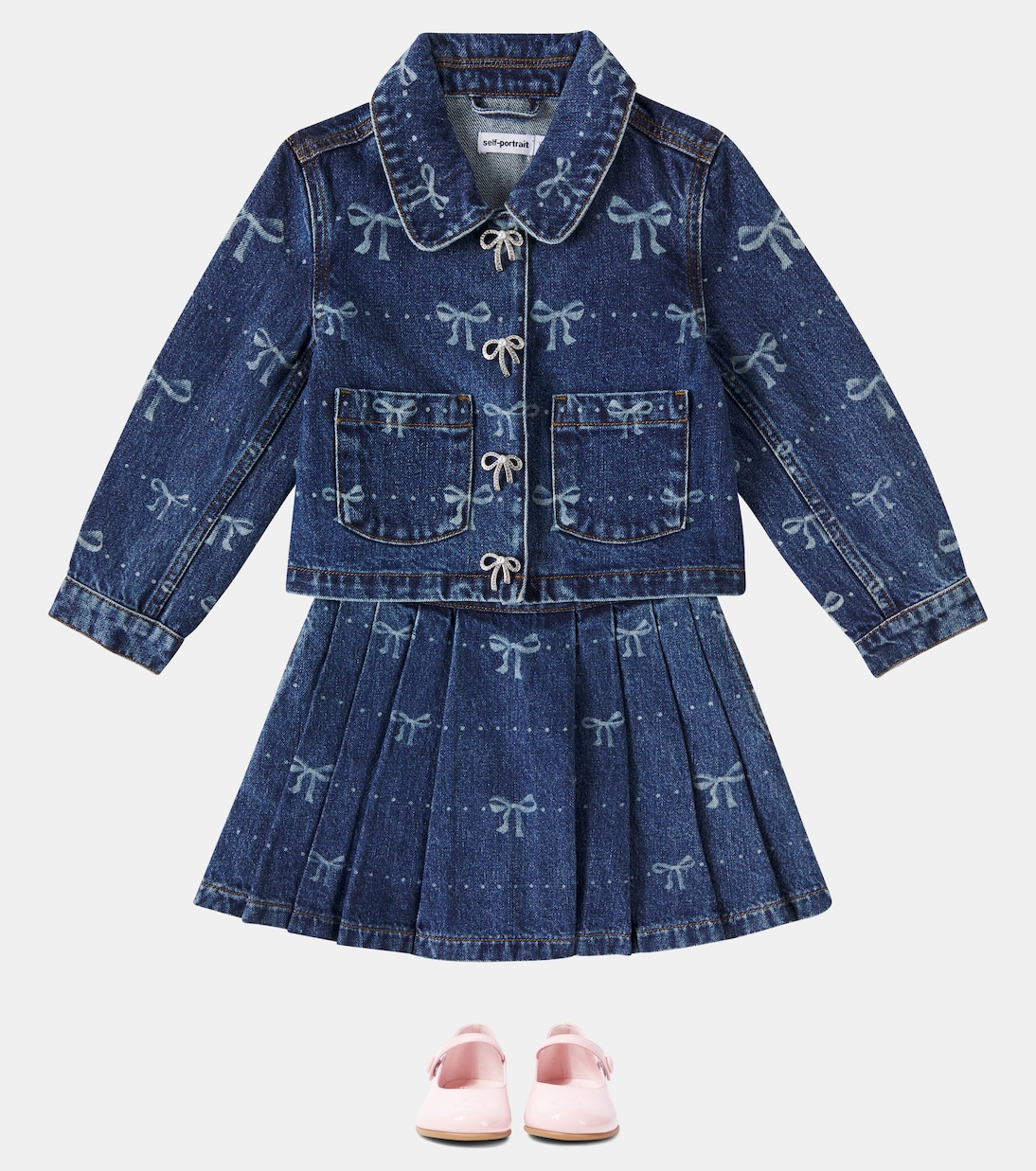 Bow embellished printed denim jacket | Self-Portrait Kids