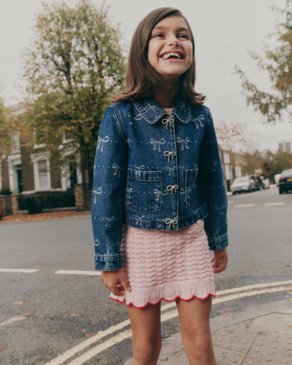 Bow embellished printed denim jacket | Self-Portrait Kids