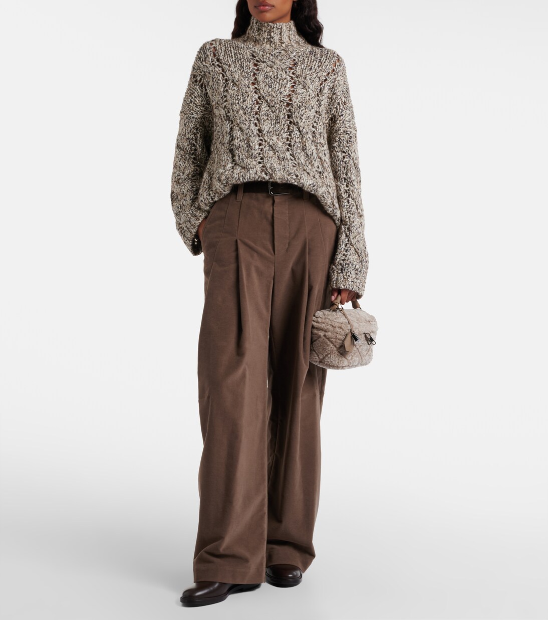 Pleated high-rise cotton wide-leg pants | Brunello Cucinelli