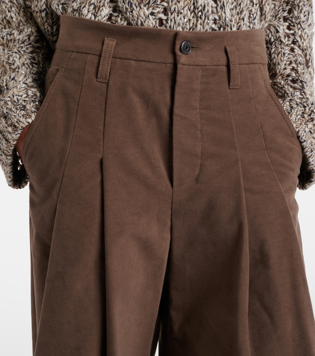 Pleated high-rise cotton wide-leg pants | Brunello Cucinelli