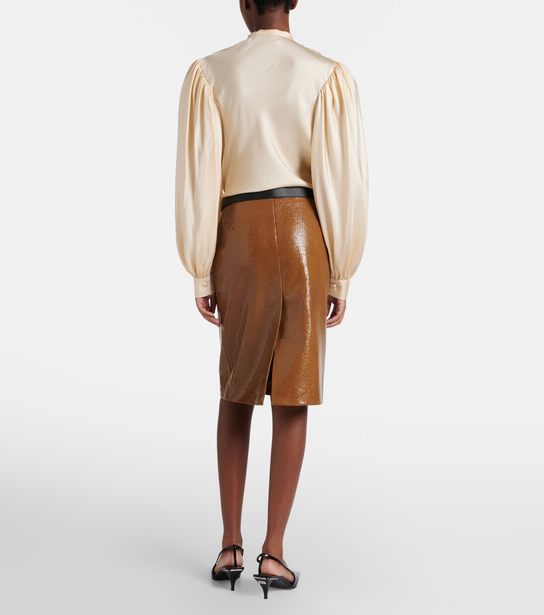Embossed leather pencil skirt | Gucci