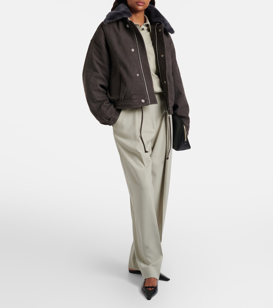 Shearling-trimmed suede blouson jacket | Victoria Beckham