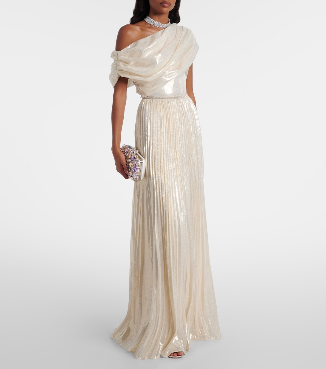 Asymmetric draped silk-blend chiffon maxi dress | Self-Portrait