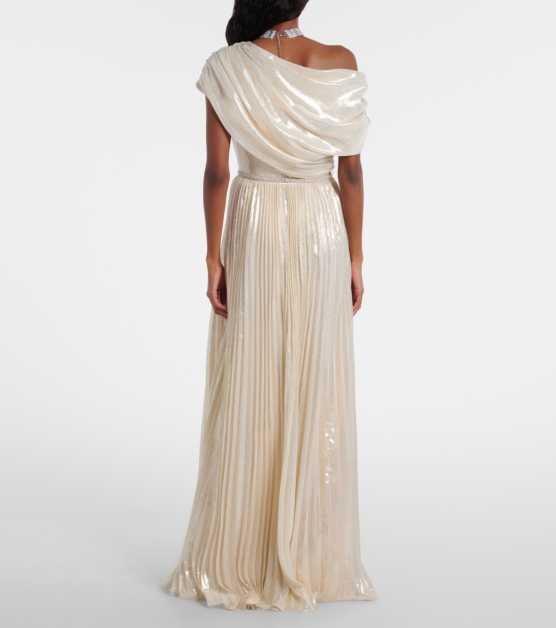 Asymmetric draped silk-blend chiffon maxi dress | Self-Portrait