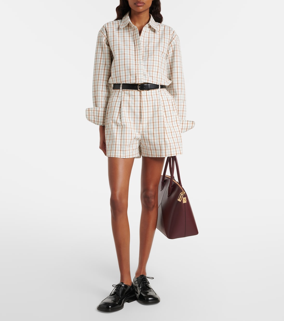 Checked pleated cotton shorts | Victoria Beckham