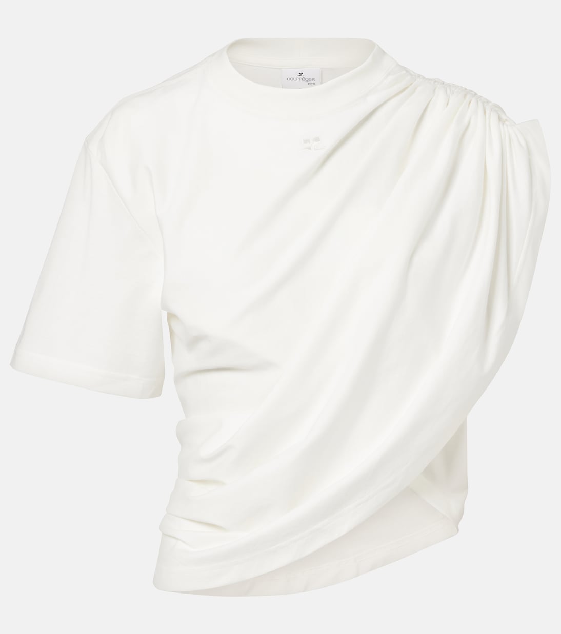 Ruched asymmetric cotton jersey T-shirt | Courrèges