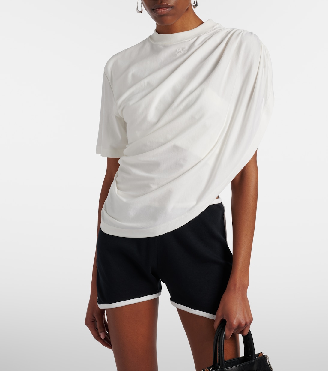Ruched asymmetric cotton jersey T-shirt | Courrèges