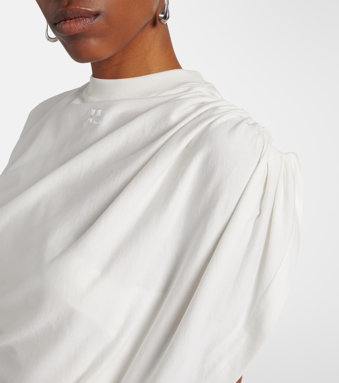 Ruched asymmetric cotton jersey T-shirt | Courrèges