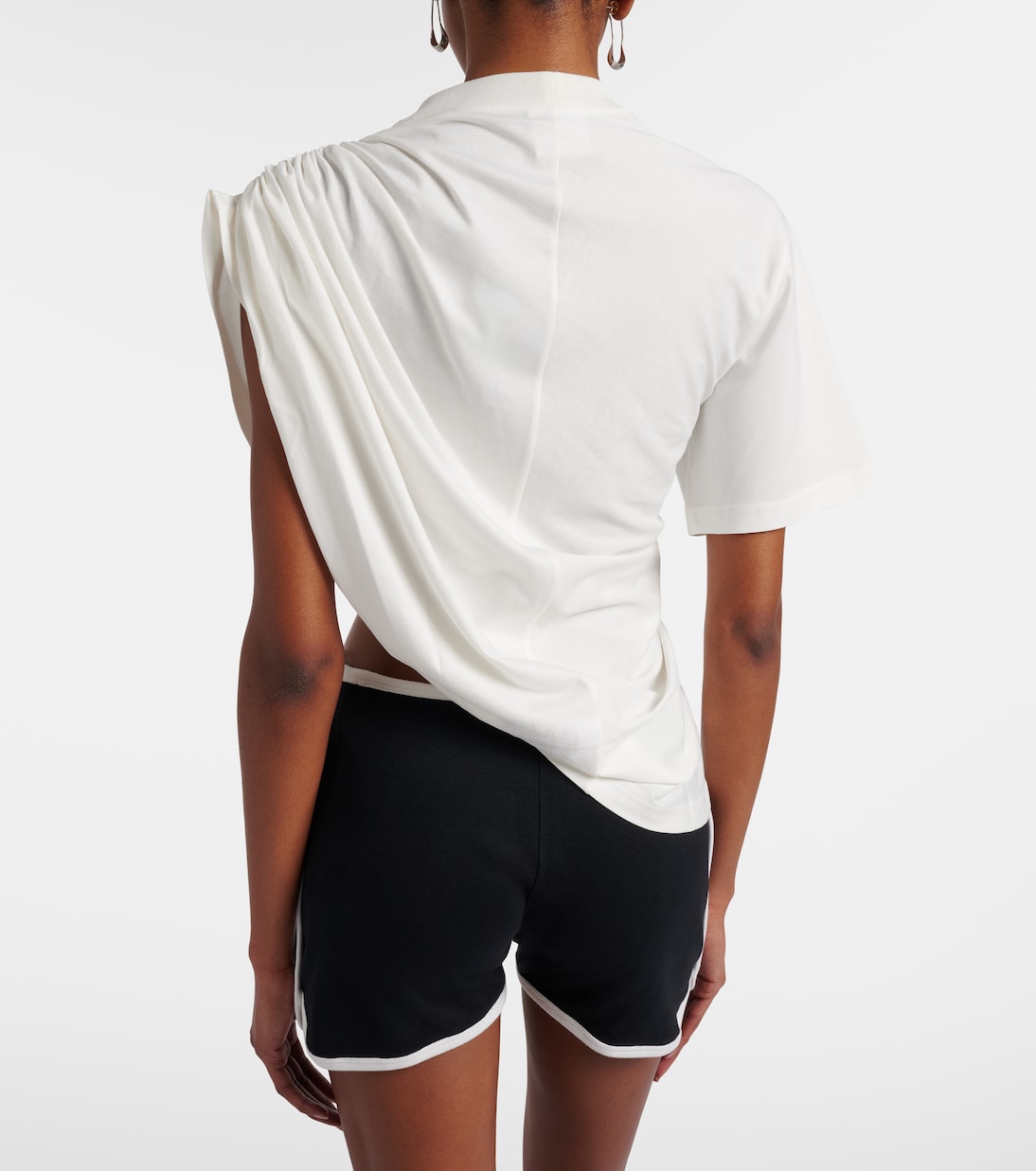 Ruched asymmetric cotton jersey T-shirt | Courrèges