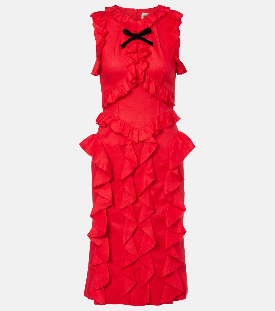 Bow-detail ruffled linen midi dress | Shushu/Tong