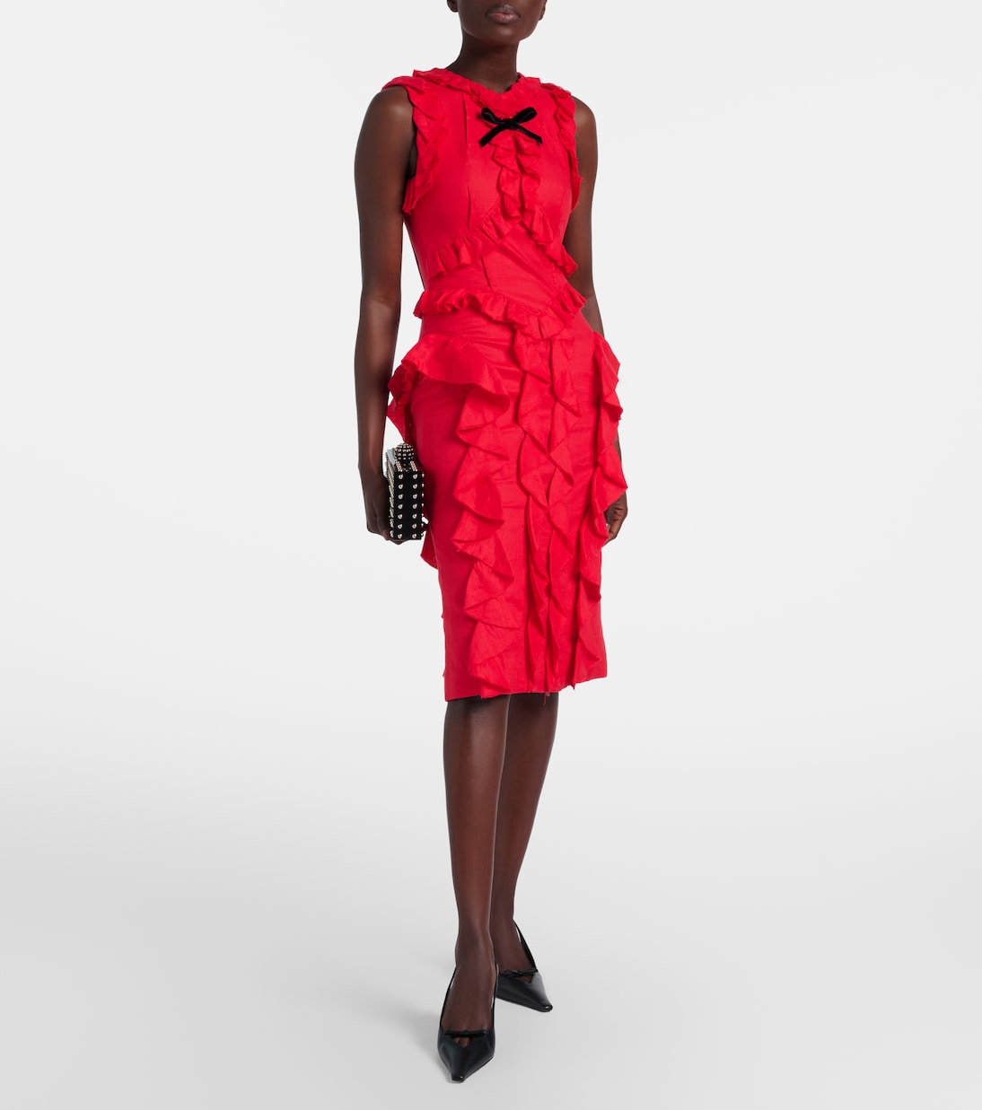 Bow-detail ruffled linen midi dress | Shushu/Tong