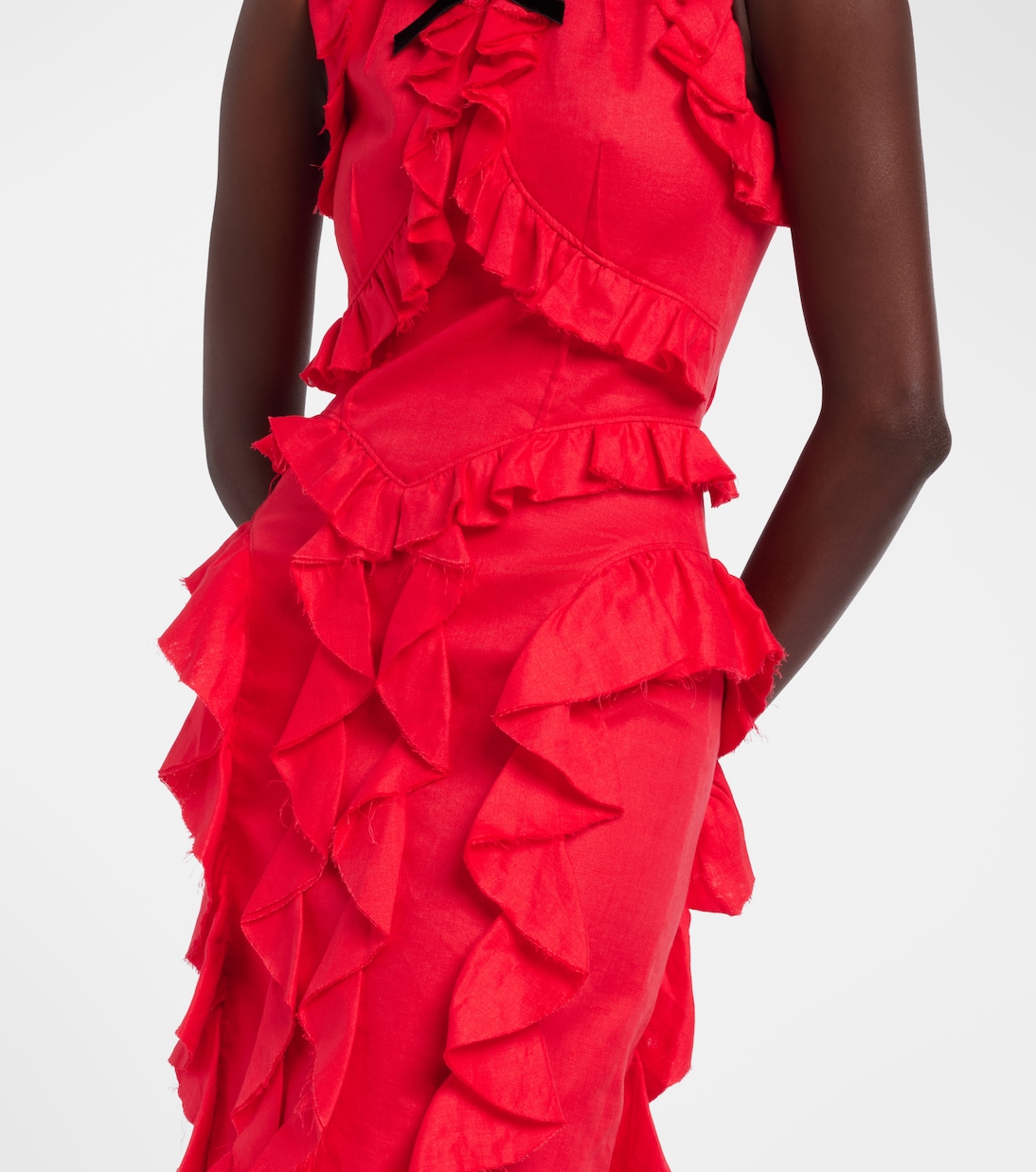 Bow-detail ruffled linen midi dress | Shushu/Tong