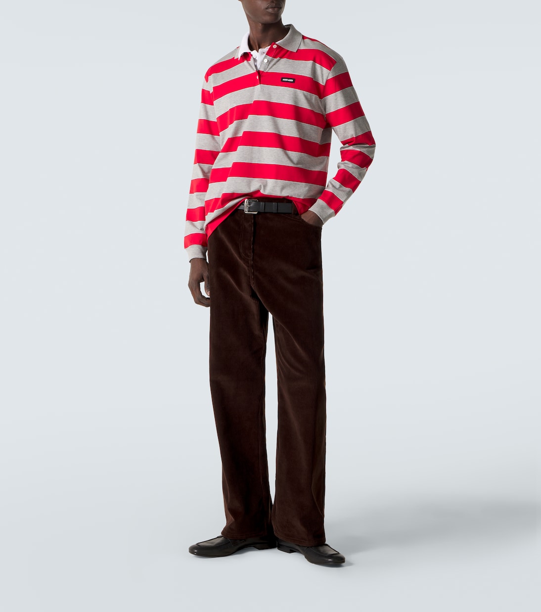 스트라이프 코튼 저지 폴로 셔츠 | Miu Miu