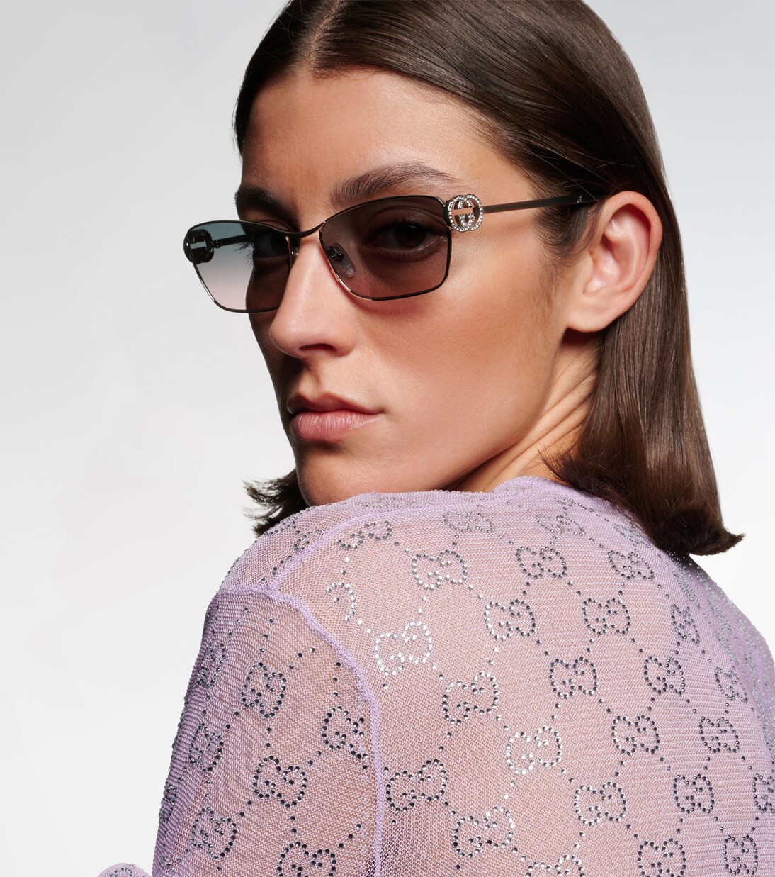 Eckige Sonnenbrille Interlocking G mit Kristallen | Gucci