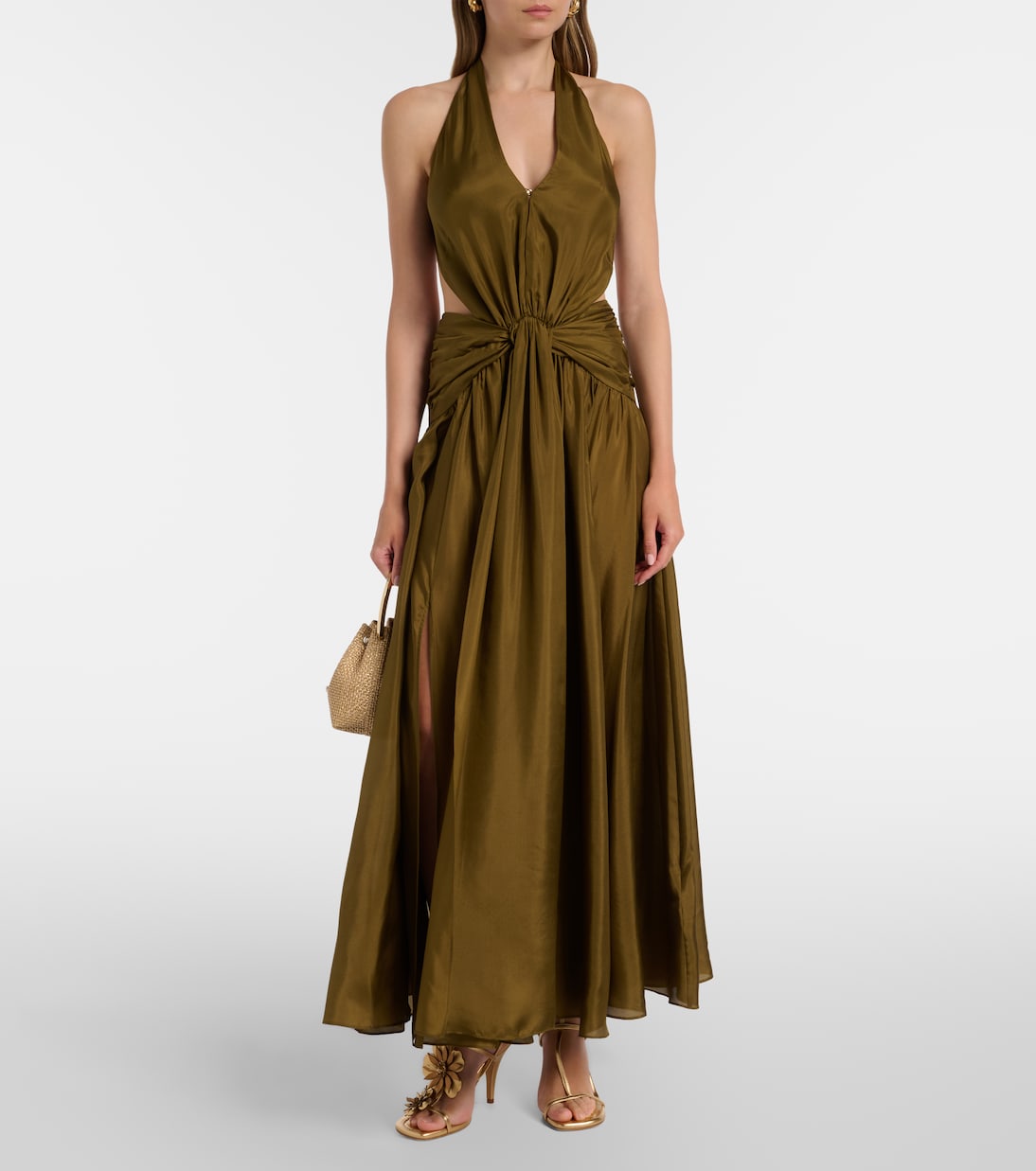 Indra挖剪挂脖真丝加长连衣裙 | Zimmermann